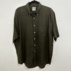 Men's Brooks Brothers Sport 100% Linen Button Up Shirt  Short Sleeve Green Sz L